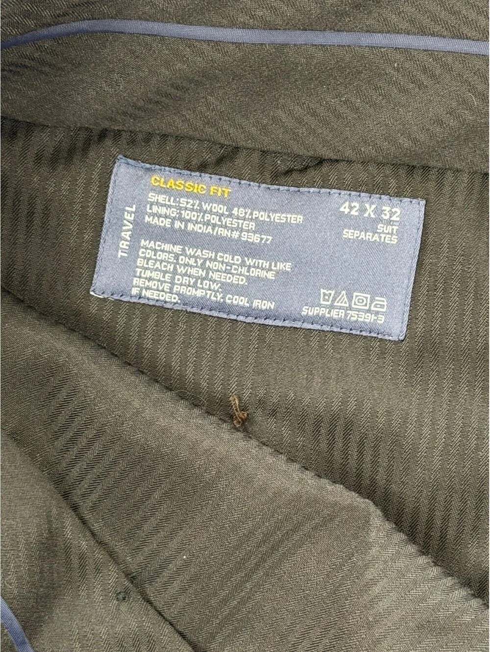 Stafford Classic Fit Mens Dress Pants 42x32 Brown Check Wool Blend